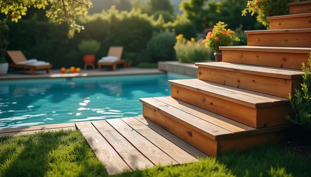 Escalier en bois pour piscine hors sol : sécurité et esthétisme