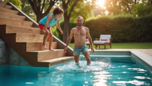 Escalier en bois pour piscine hors sol : sécurité et design naturel